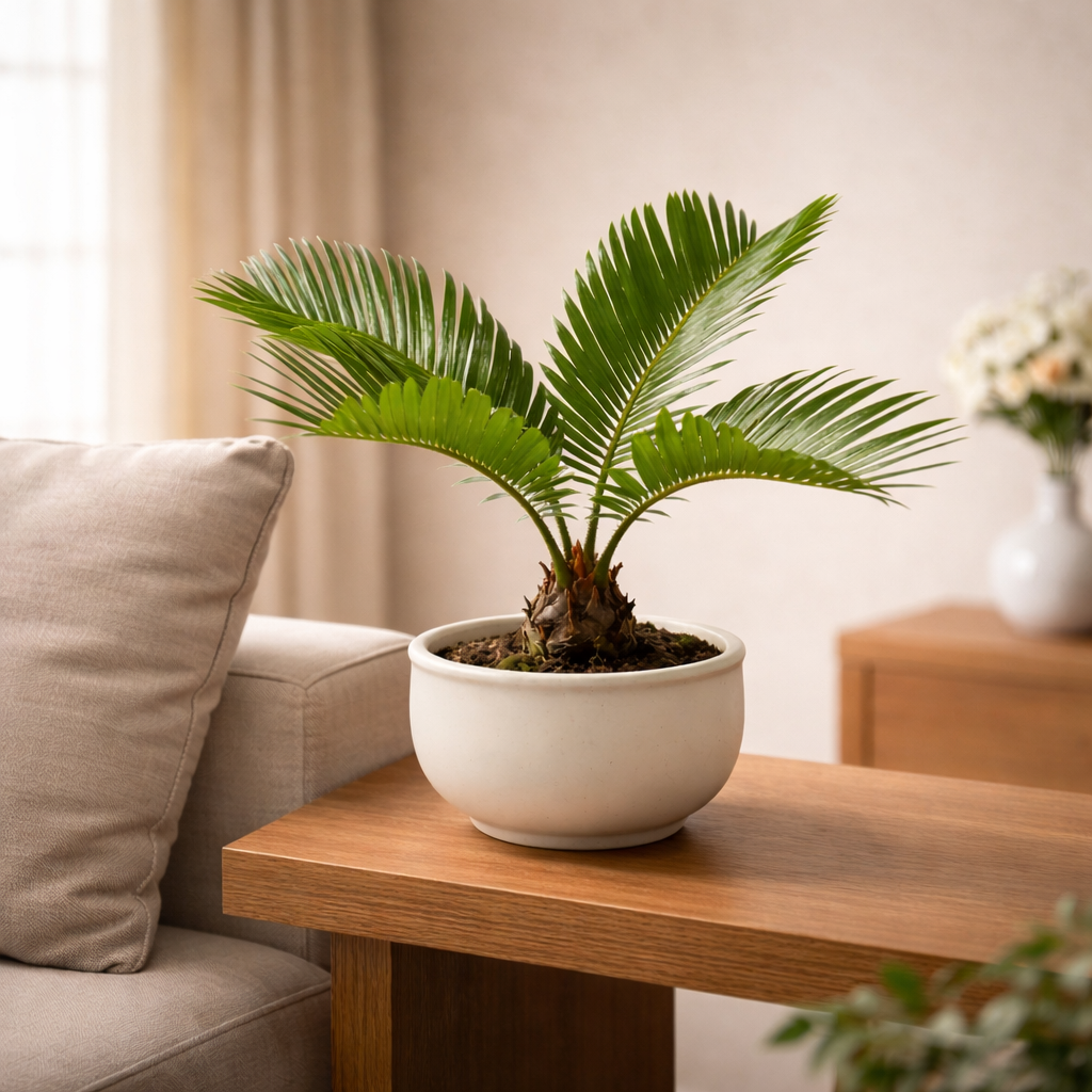Mini Sago Palm (Cycas) in Modern Ceramic Planter