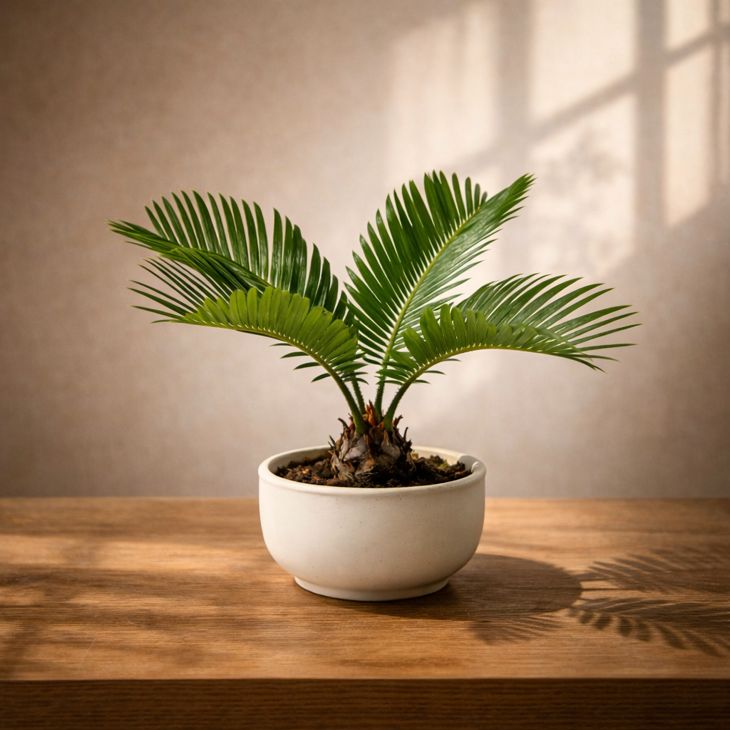 Mini Sago Palm (Cycas) in Modern Ceramic Planter