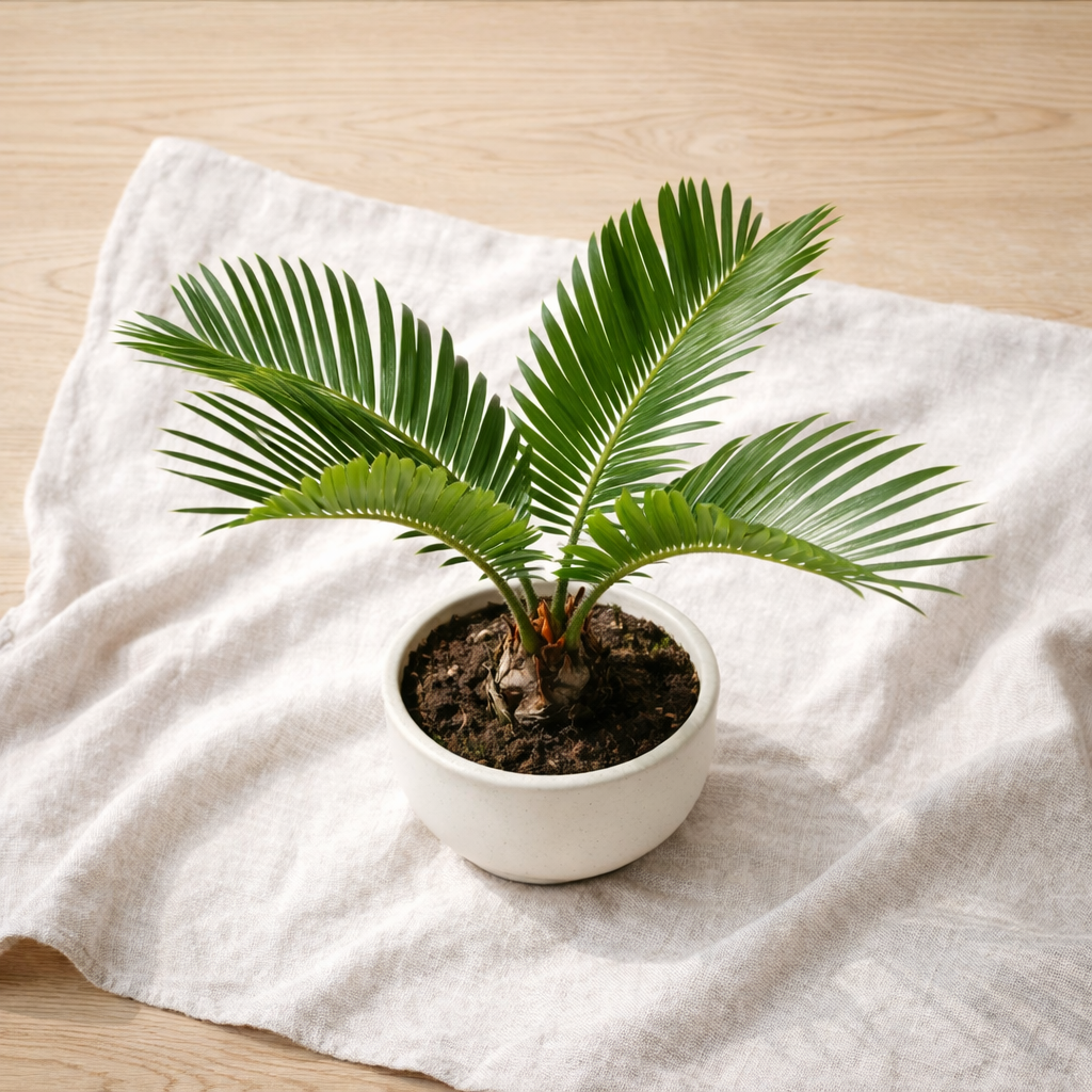 Mini Sago Palm (Cycas) in Modern Ceramic Planter