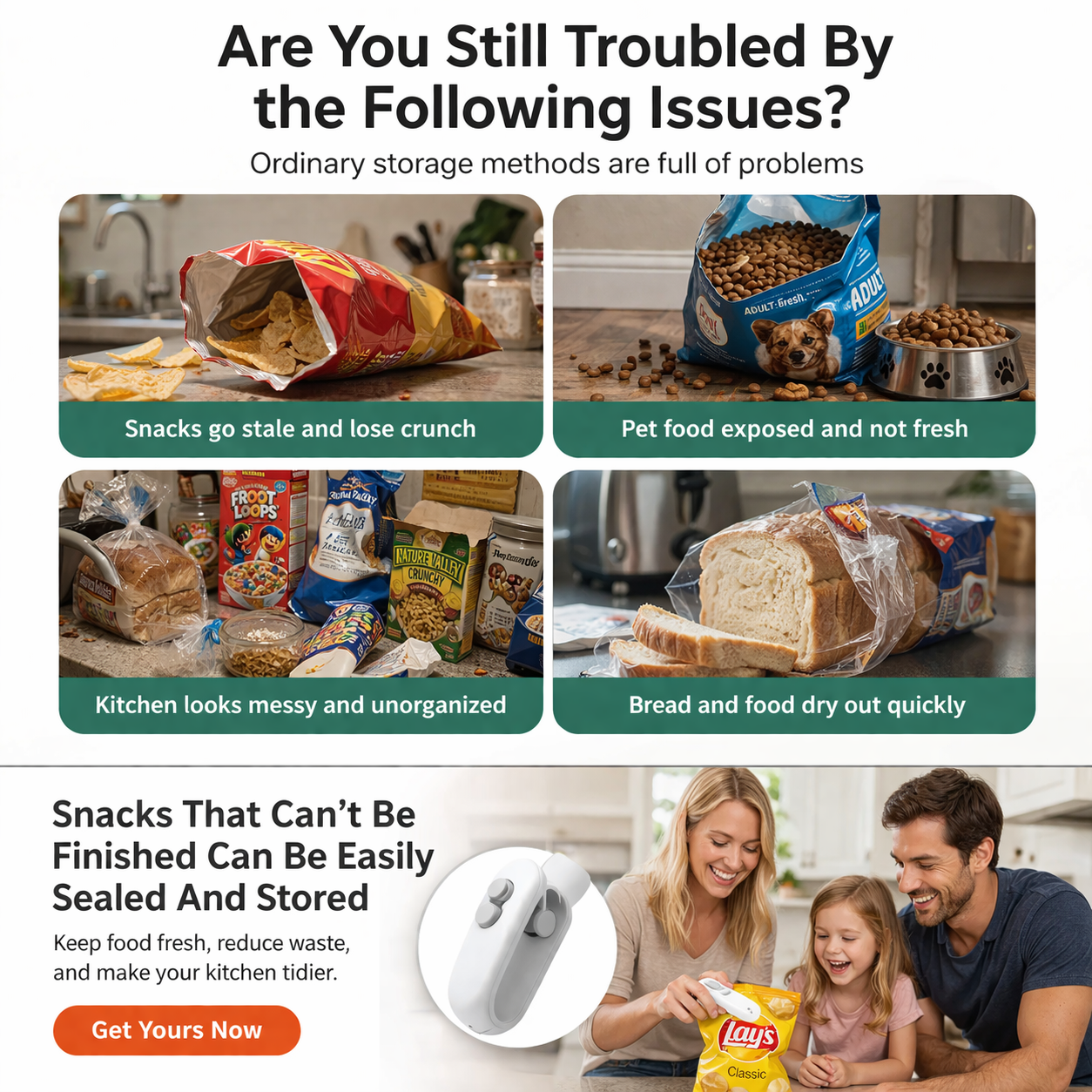 2-in-1 Portable Mini Bag Sealer & Cutter（Keep chips, snacks, pet food, cereal, and leftovers fresher for longer.）