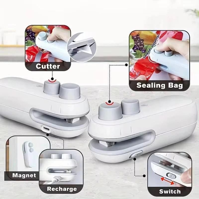 2-in-1 Portable Mini Bag Sealer & Cutter（Keep chips, snacks, pet food, cereal, and leftovers fresher for longer.）