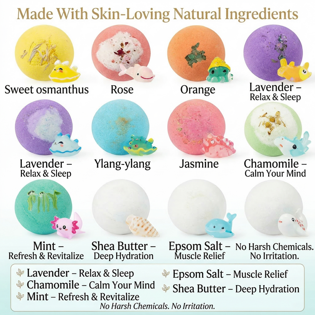 All-Natural Bath Bomb Gift Set — Multiple Scents for Stress Relief, Better Sleep & Glowing Skin (Shea Butter, Epsom Salt & Essential Oils)