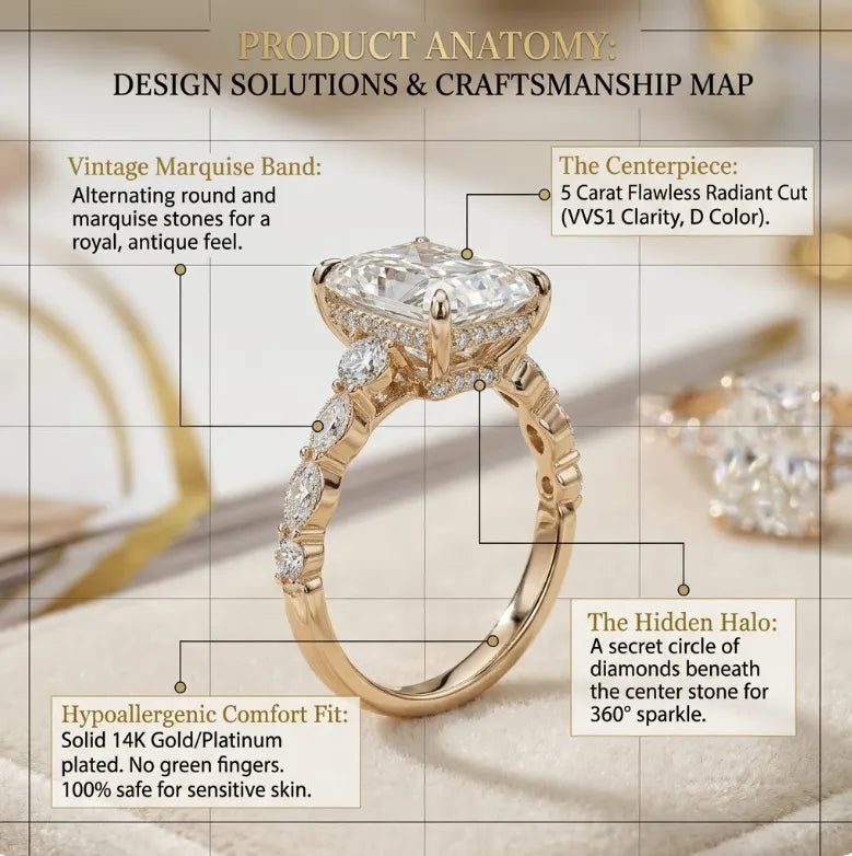 The Anniversary Upgrade: 5-Carat Flawless Radiant Cut Moissanite Ring (Hidden Halo, VVS1)-Last Day Sale🔥-90% OFF